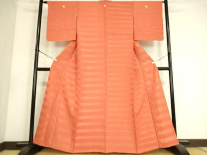 平和屋着物▽上質な小紋 単衣 横段文 金通し地 正絹 逸品 DAAS0549az