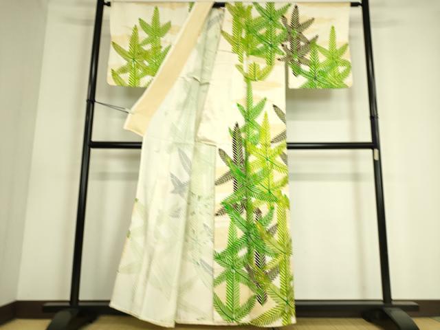 平和屋着物▽訪問着 単衣 駒刺繍 若松葉 金彩 正絹 逸品 DAAS0552az