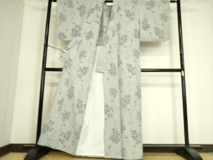 平和屋着物▽上質な紬 単衣 蔦の葉花文 正絹 逸品 DAAS0553az