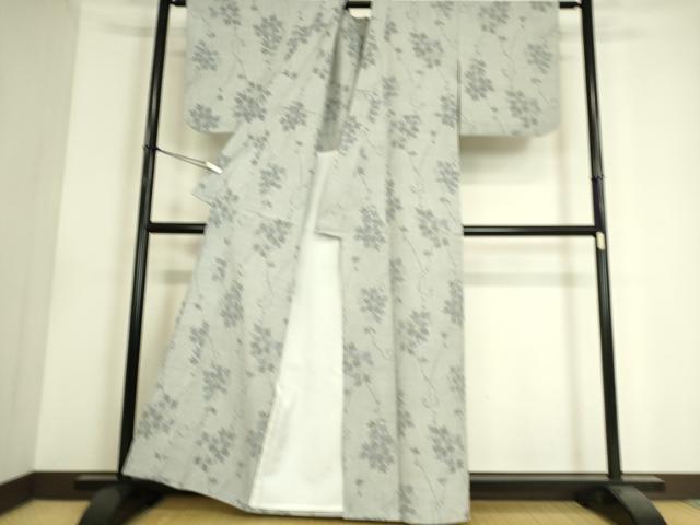 平和屋着物▽上質な紬 単衣 蔦の葉花文 正絹 逸品 DAAS0553az