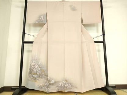 平和屋着物▽訪問着　単衣　風景樹林文　金彩　正絹　逸品　DAAS0555az