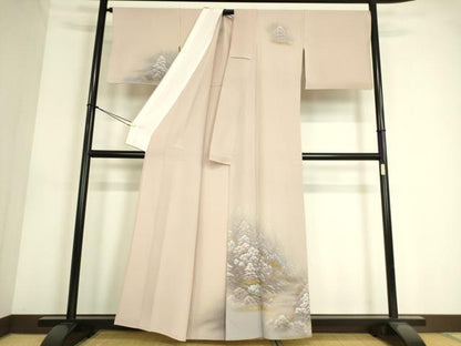 平和屋着物▽訪問着　単衣　風景樹林文　金彩　正絹　逸品　DAAS0555az
