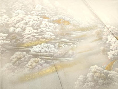 平和屋着物▽訪問着　単衣　風景樹林文　金彩　正絹　逸品　DAAS0555az