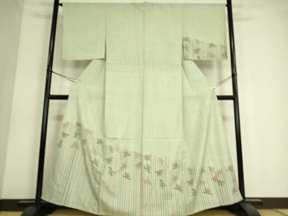 平和屋着物▽訪問着 単衣 紬地 楓文 正絹 逸品 DAAS0558az