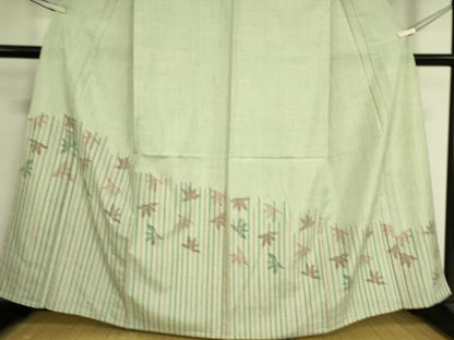 平和屋着物▽訪問着 単衣 紬地 楓文 正絹 逸品 DAAS0558az