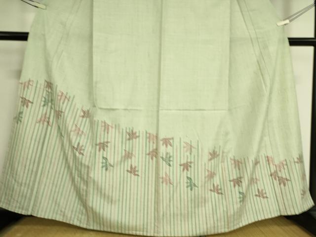 平和屋着物▽訪問着 単衣 紬地 楓文 正絹 逸品 DAAS0558az