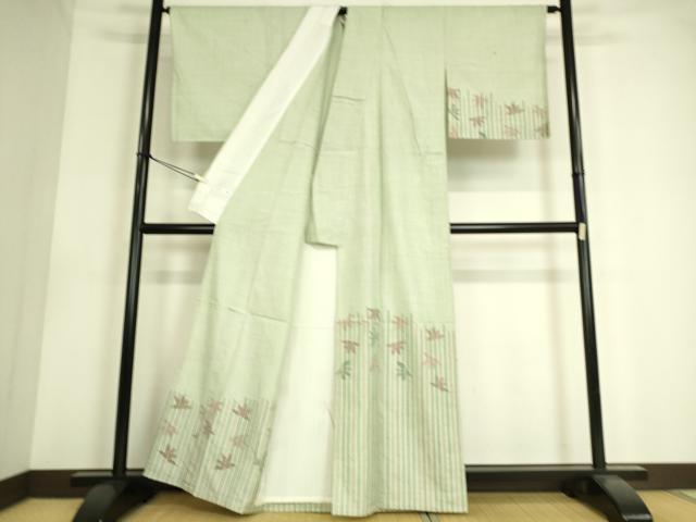 平和屋着物▽訪問着 単衣 紬地 楓文 正絹 逸品 DAAS0558az