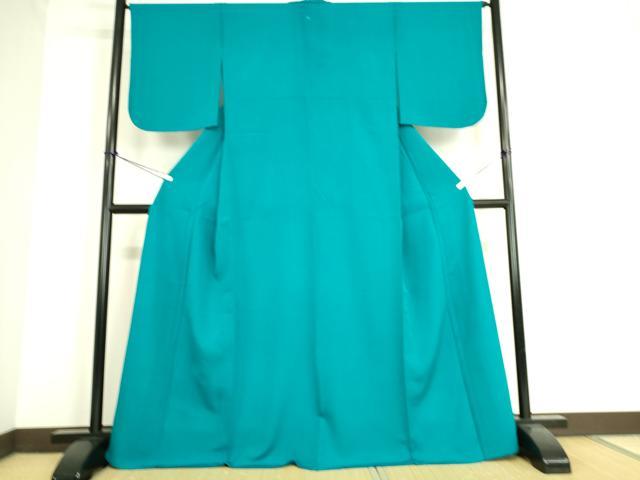 平和屋着物▽上質な色無地　単衣　青緑色　正絹　逸品　DAAS0559az