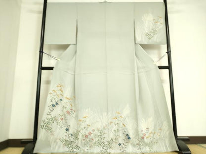平和屋着物▽訪問着　単衣　草花文　金彩　正絹　逸品　DAAS0565az