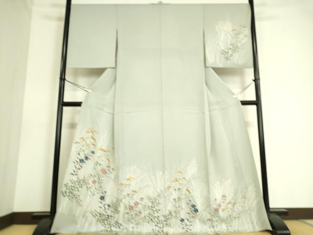 平和屋着物▽訪問着　単衣　草花文　金彩　正絹　逸品　DAAS0565az
