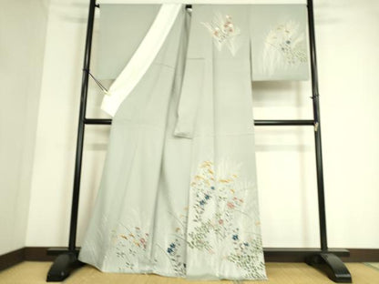 平和屋着物▽訪問着　単衣　草花文　金彩　正絹　逸品　DAAS0565az