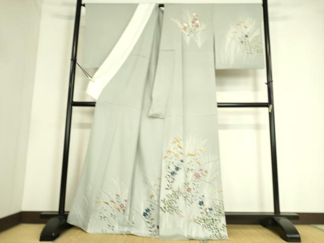 平和屋着物▽訪問着　単衣　草花文　金彩　正絹　逸品　DAAS0565az