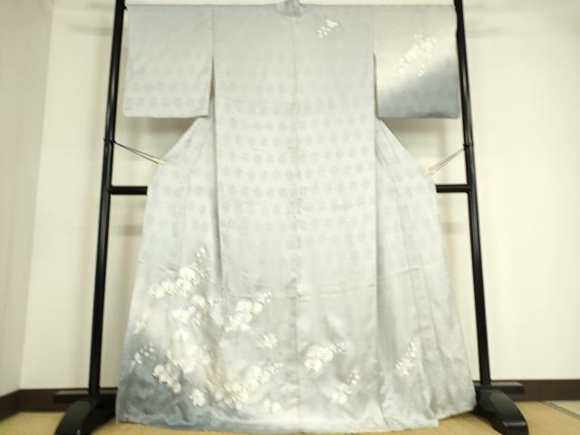 平和屋着物▽訪問着　単衣　総手刺繍　蘭　暈し染め　藤鼠色地　金糸　正絹　逸品　DAAS0568az