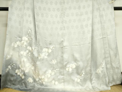 平和屋着物▽訪問着　単衣　総手刺繍　蘭　暈し染め　藤鼠色地　金糸　正絹　逸品　DAAS0568az