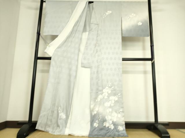 平和屋着物▽訪問着　単衣　総手刺繍　蘭　暈し染め　藤鼠色地　金糸　正絹　逸品　DAAS0568az