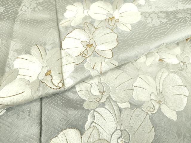 平和屋着物▽訪問着　単衣　総手刺繍　蘭　暈し染め　藤鼠色地　金糸　正絹　逸品　DAAS0568az