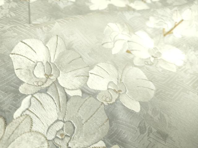 平和屋着物▽訪問着　単衣　総手刺繍　蘭　暈し染め　藤鼠色地　金糸　正絹　逸品　DAAS0568az