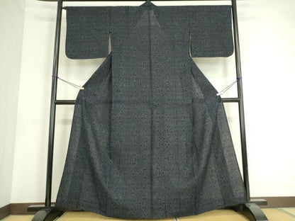 平和屋着物▽結城紬 単衣 幾何学文 80亀甲 正絹 逸品 DAAS0571az