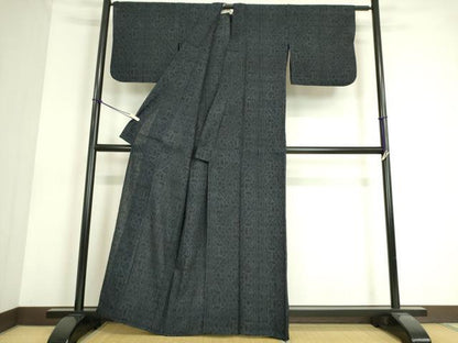 平和屋着物▽結城紬 単衣 幾何学文 80亀甲 正絹 逸品 DAAS0571az