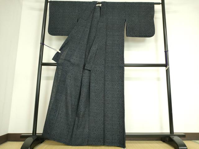 平和屋着物▽結城紬 単衣 幾何学文 80亀甲 正絹 逸品 DAAS0571az