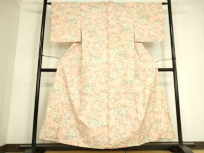 平和屋着物▽上質な紬 単衣 草花文 正絹 逸品 DAAS0588az