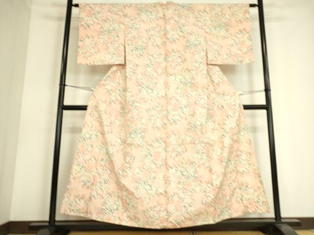 平和屋着物▽上質な紬 単衣 草花文 正絹 逸品 DAAS0588az