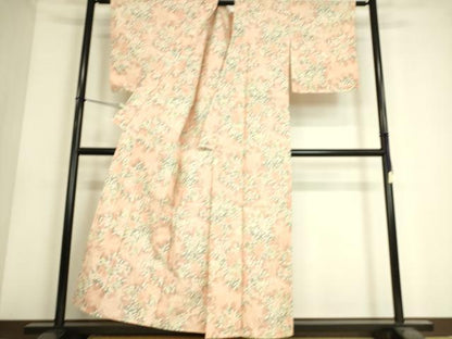 平和屋着物▽上質な紬 単衣 草花文 正絹 逸品 DAAS0588az