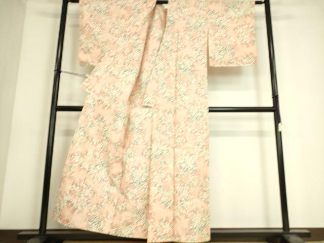平和屋着物▽上質な紬 単衣 草花文 正絹 逸品 DAAS0588az