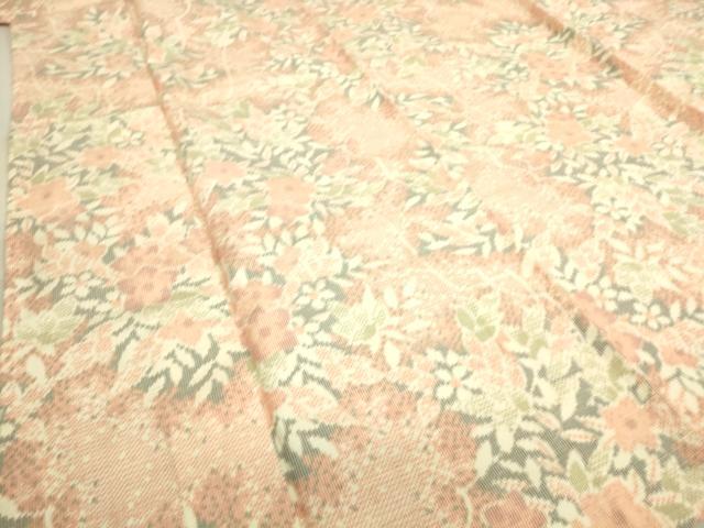 平和屋着物▽上質な紬 単衣 草花文 正絹 逸品 DAAS0588az