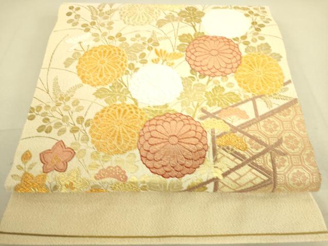 平和屋着物▼綴れ　太鼓柄袋帯　唐織　菊尽くし　金糸　正絹　逸品　DAAS0643az