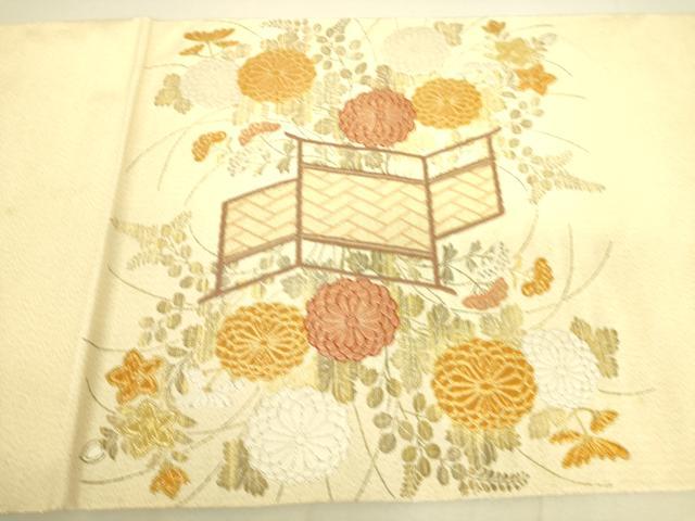 平和屋着物▼綴れ　太鼓柄袋帯　唐織　菊尽くし　金糸　正絹　逸品　DAAS0643az