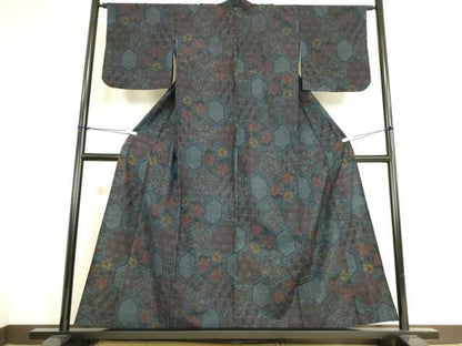 平和屋着物▽結城紬 単衣 亀甲花文 正絹 逸品 DAAS0688az