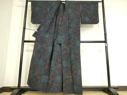 平和屋着物▽結城紬 単衣 亀甲花文 正絹 逸品 DAAS0688az