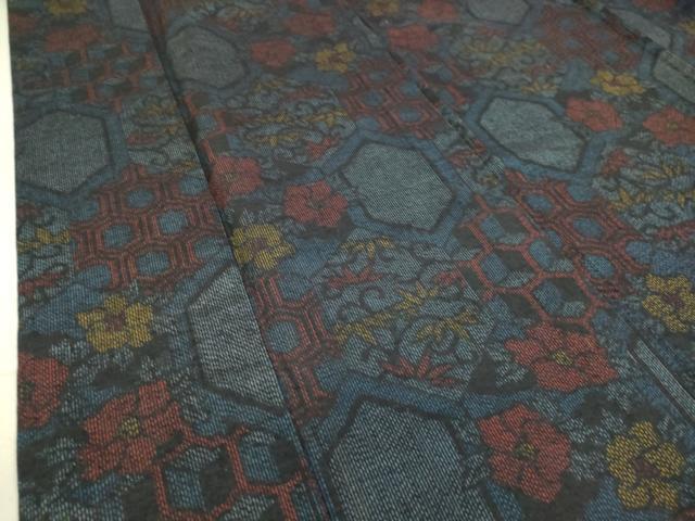 平和屋着物▽結城紬 単衣 亀甲花文 正絹 逸品 DAAS0688az