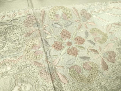 平和屋着物▽中国三大刺繍　スワトウ刺繍　汕頭刺繍　総刺繍　訪問着　単衣　正倉院花文　暈し染め　正絹　逸品　DAAS0694az