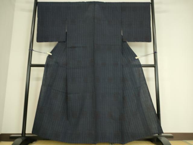 平和屋着物▽結城紬 単衣 変わり間道 80亀甲 正絹 逸品 DAAS0695az
