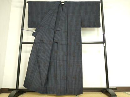 平和屋着物▽結城紬 単衣 変わり間道 80亀甲 正絹 逸品 DAAS0695az