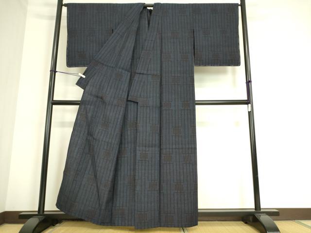 平和屋着物▽結城紬 単衣 変わり間道 80亀甲 正絹 逸品 DAAS0695az