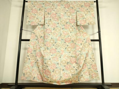 平和屋着物▽上質な紬 単衣 花尽くし 正絹 逸品 DAAS0699az