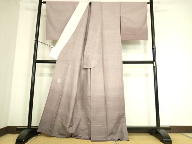 平和屋着物▽西陣　じゅらく謹製　訪問着　紬地　単衣　漢方草木染　横段霞文　正絹　逸品　DAAS0700az