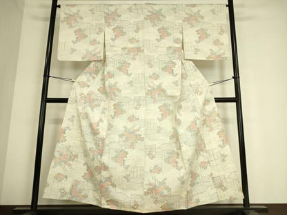 平和屋着物▽上質な紬 単衣 籬花文 正絹 逸品 DAAS0702az