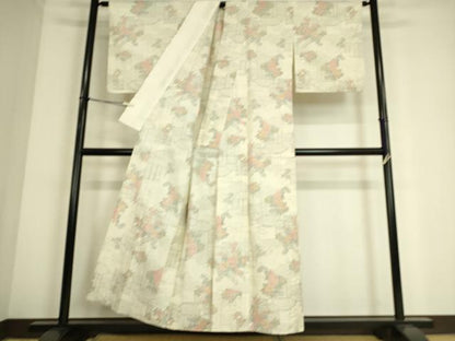 平和屋着物▽上質な紬 単衣 籬花文 正絹 逸品 DAAS0702az