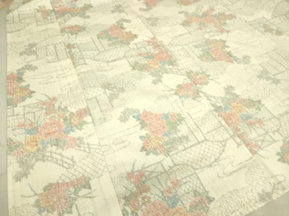 平和屋着物▽上質な紬 単衣 籬花文 正絹 逸品 DAAS0702az