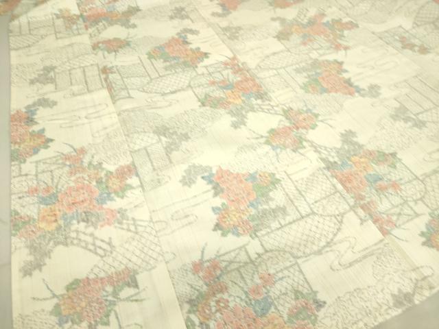 平和屋着物▽上質な紬 単衣 籬花文 正絹 逸品 DAAS0702az