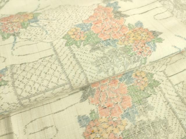 平和屋着物▽上質な紬 単衣 籬花文 正絹 逸品 DAAS0702az