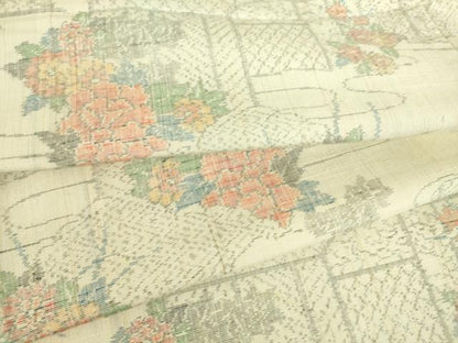 平和屋着物▽上質な紬 単衣 籬花文 正絹 逸品 DAAS0702az