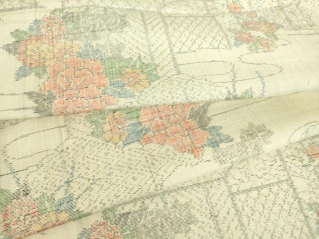 平和屋着物▽上質な紬 単衣 籬花文 正絹 逸品 DAAS0702az