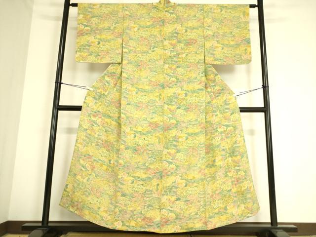 平和屋着物▽上質な小紋 単衣 型染め 風景花文 正絹 逸品 DAAS0705az