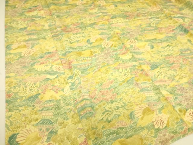 平和屋着物▽上質な小紋 単衣 型染め 風景花文 正絹 逸品 DAAS0705az