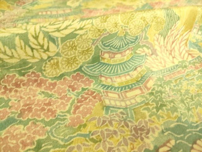 平和屋着物▽上質な小紋 単衣 型染め 風景花文 正絹 逸品 DAAS0705az